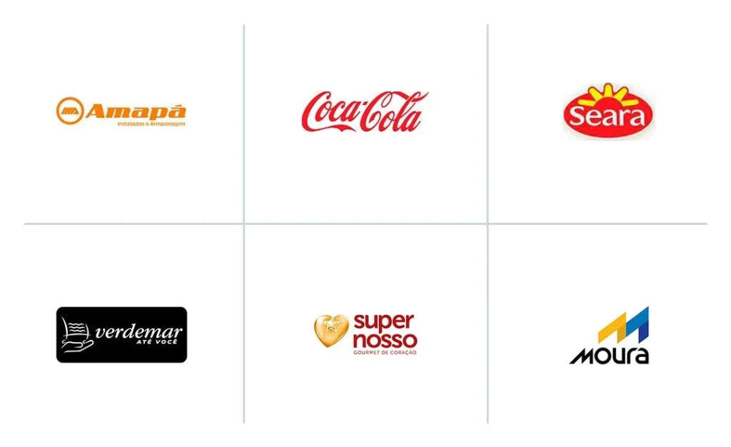 Logos da Metalúrgica Amapá, Coca-Cola, Seara, Verdemar, Super Nosso e Moura